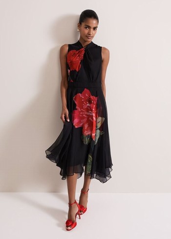 Phase Eight Lucia Chiffon Floral Dress Black/Multicolor Canada | SNIFBU-351